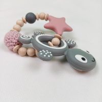 Beißring Schildkröte dunkelgrau-rosa