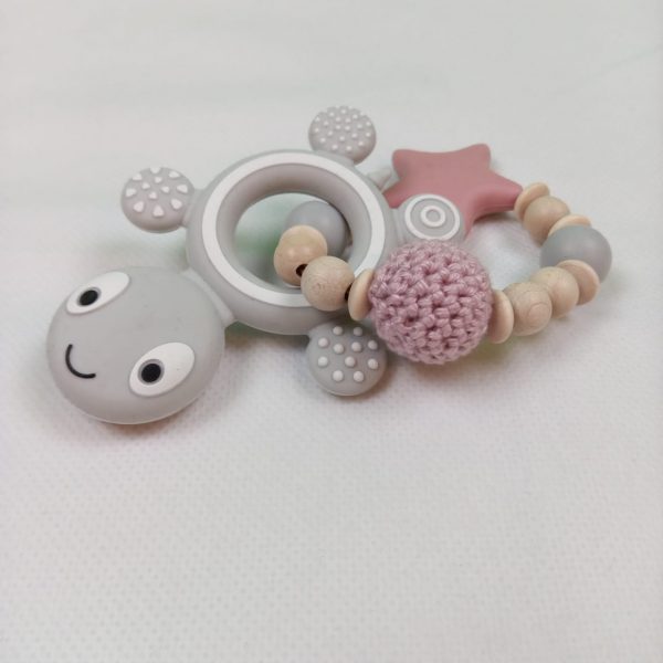 Beißring Schildkröte hellgrau-rosa – Bild 3