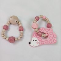Set Beißring – Schnullerkette rosa