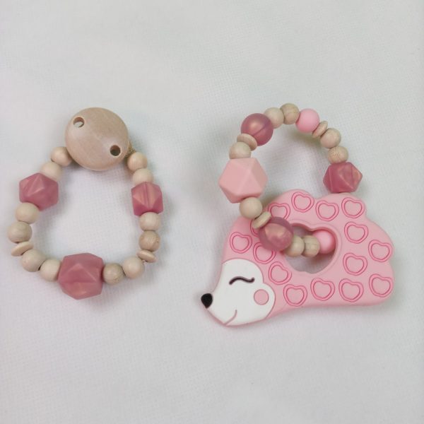 Set Beißring - Schnullerkette rosa